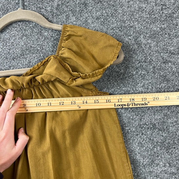 Made In Italy Off The Shoulder Mini Dress Womens Sz S Mustard Yellow Ruffle Flap - Picture 6 of 9
